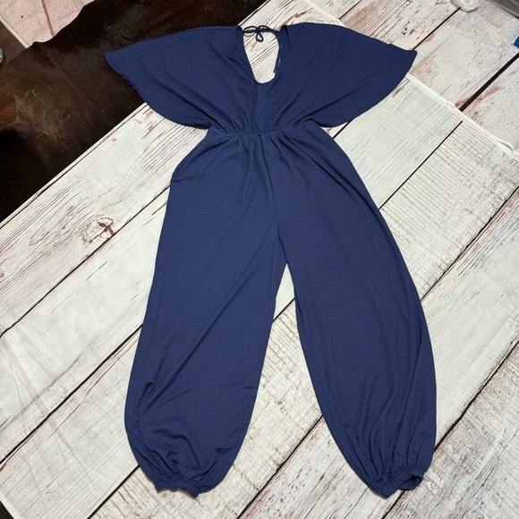 FREE PEOPLE “ Venus One Piece” women’s butterfly sleeve jumpsuit in blue XS nwt - Picture 5 of 16